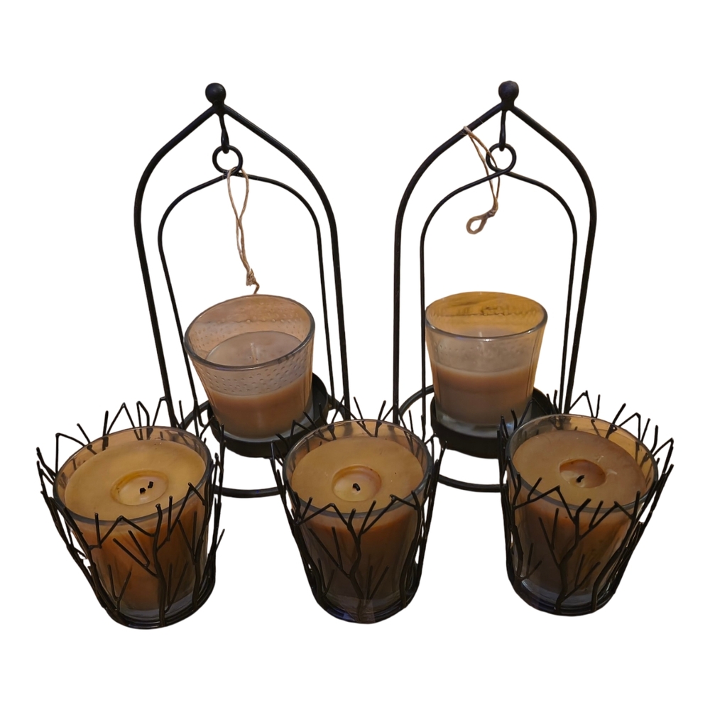 Set of Black Metal Candle Holders with Cream Candles
